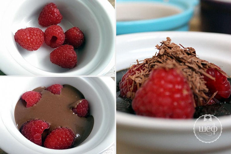 Шоколадный десерт с малиной - фото