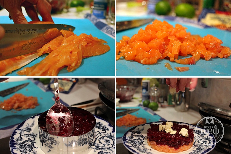 Салат из свеклы с лососем — фотографии приготовления блюда